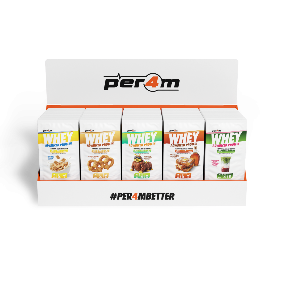 Per4m Nutrition Whey Protein Sachet Countertop Display – 100x30g (5 Fl ...