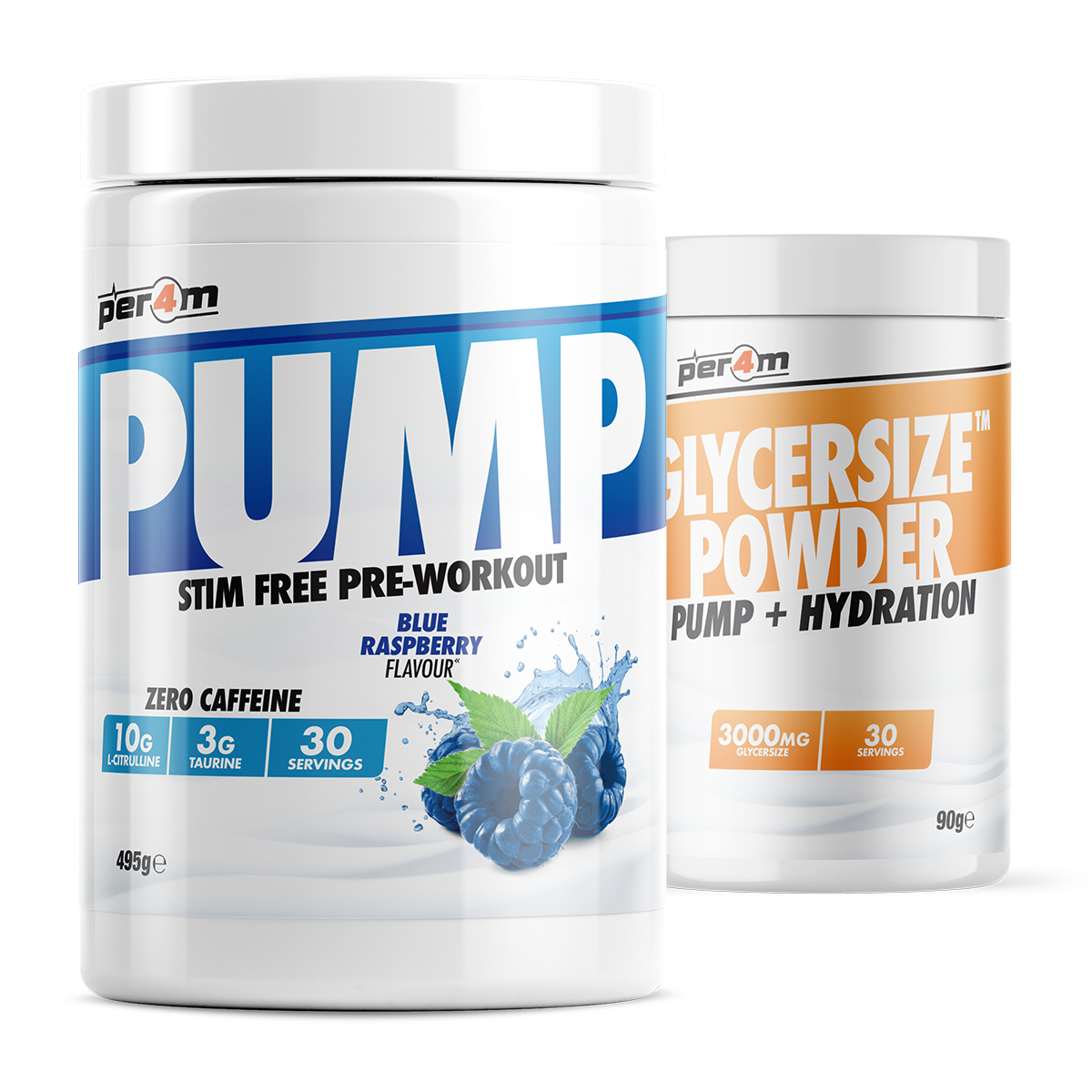 PER4M Pump Stim Free Pre-Workout 495g with Glycersize™